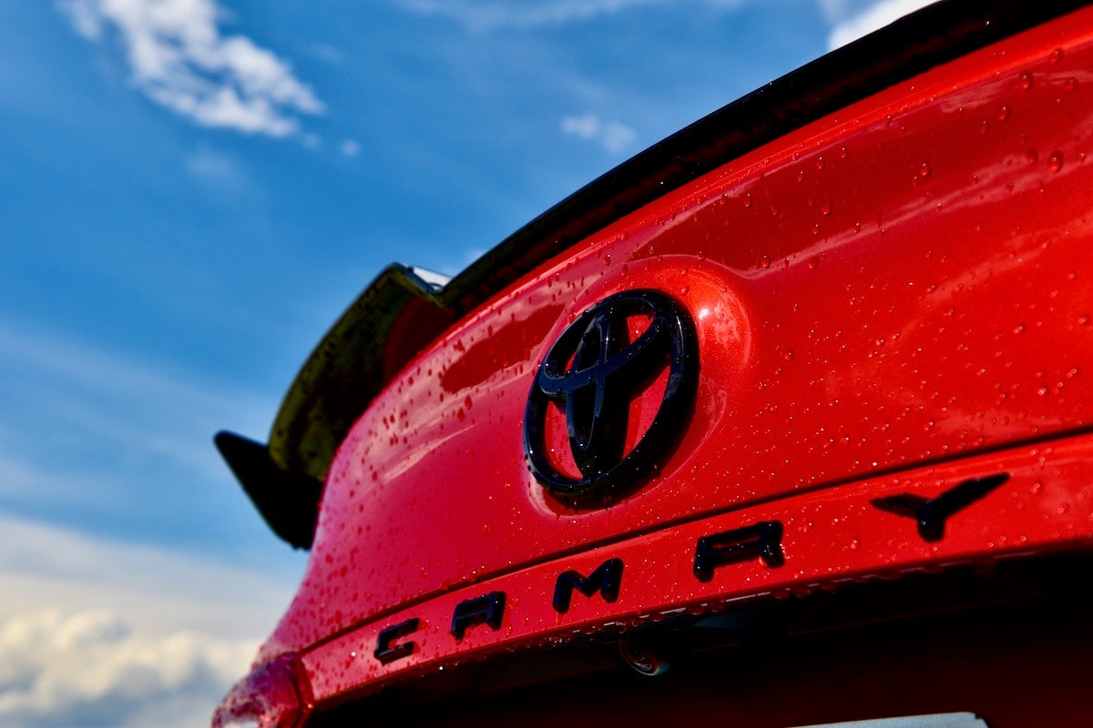 <p class="caption-title">2020 Toyota Camry TRD rear badge</p>, <i>James Gilboy</i>