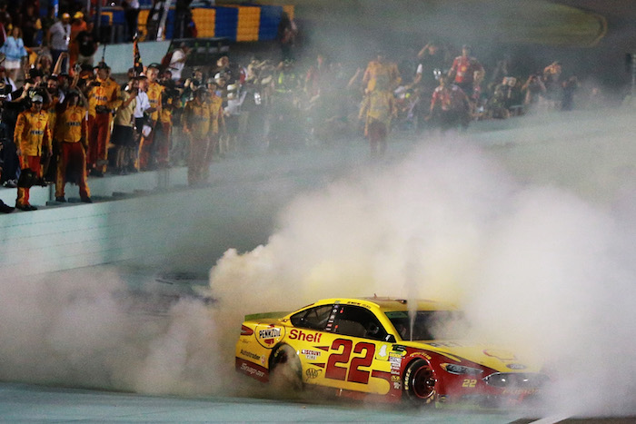 Joey Logano smoke show.