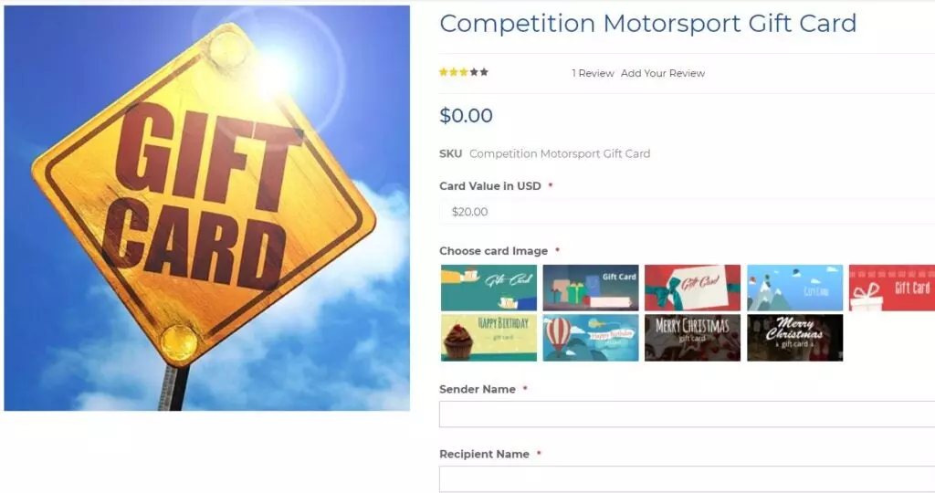 competition motorsports giftcard