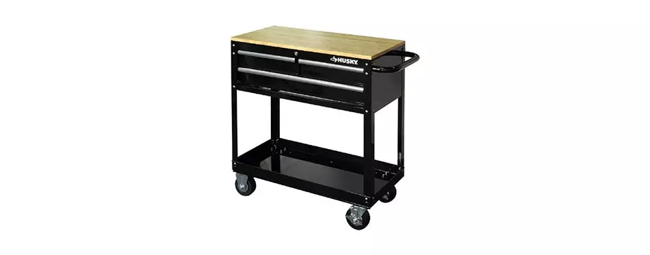 Husky 36 in. 3-Drawer Rolling Tool Cart with Wood Top