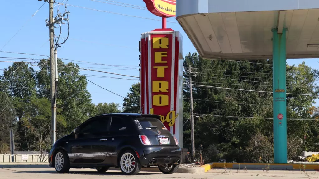 Fiat 500 abarth driving around defunct drive in