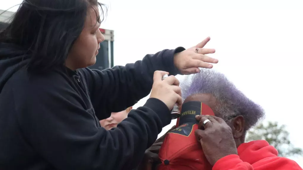 Granddaughter paints hair