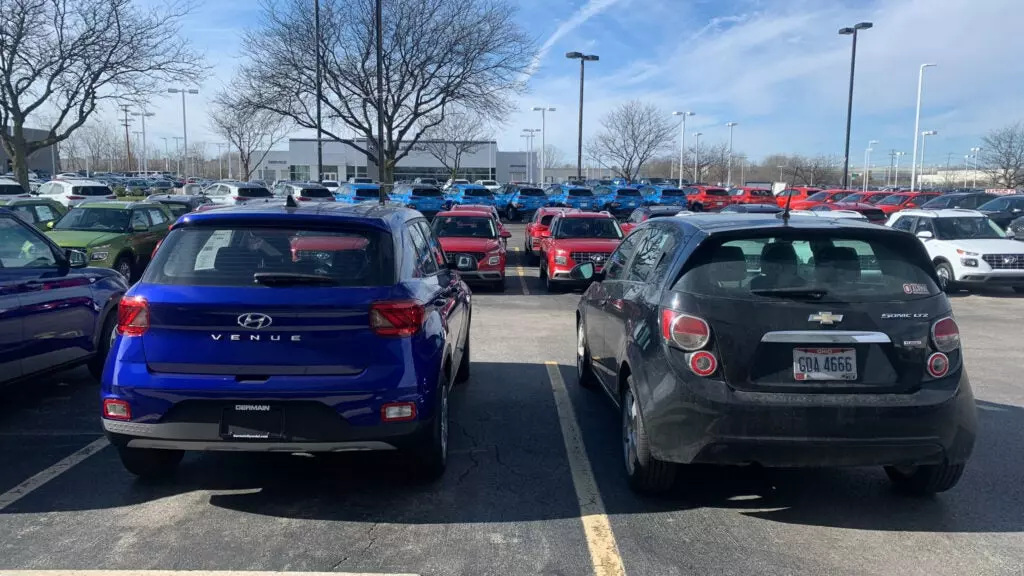 2020 Hyundai Venue Next to 2021 Chevy Sonic (rear)