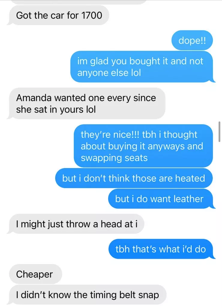Text between Kevin and mechanic