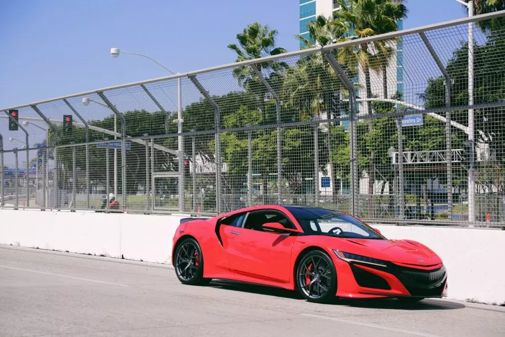 A 2020 Acura NSX on the Long Beach Grand Prix circuit.