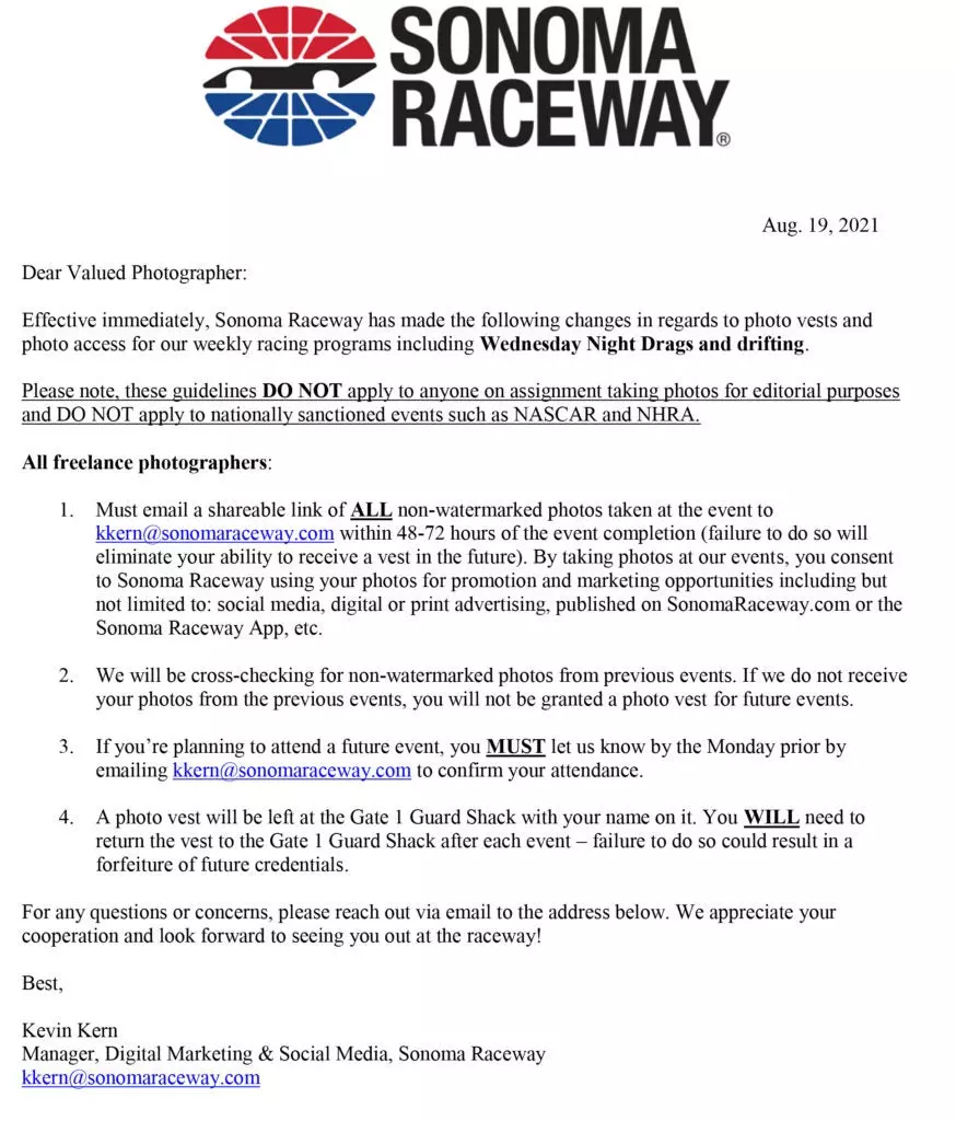 Sonoma Raceway Facing Righteous Backlash for Trying To Rob Amateur Photographers