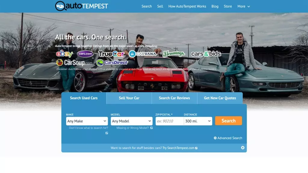 The autotempest.com homepage.