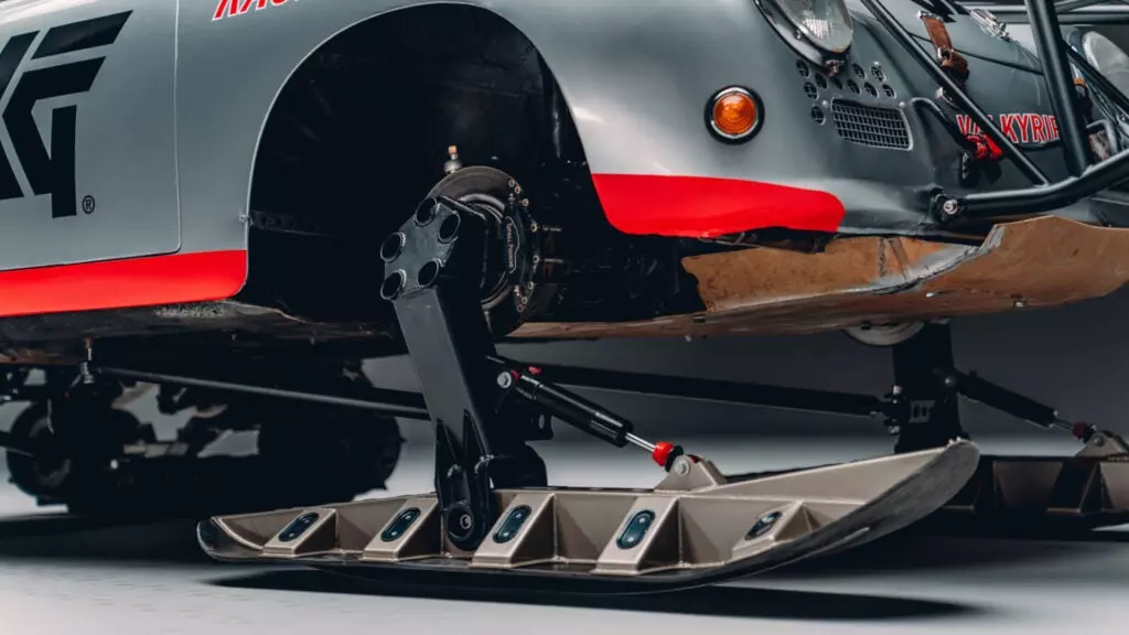 A Porsche 356 on tracks and skis.