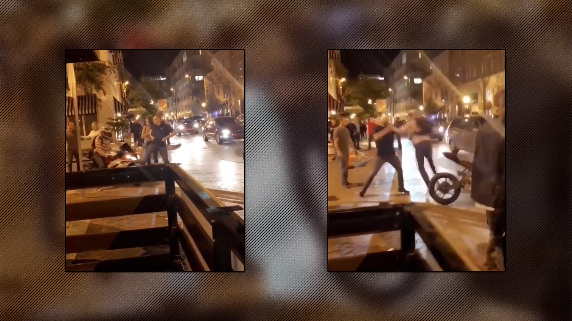 Watch a Motorcyclist Knock Out Two Guys Picking a Fight