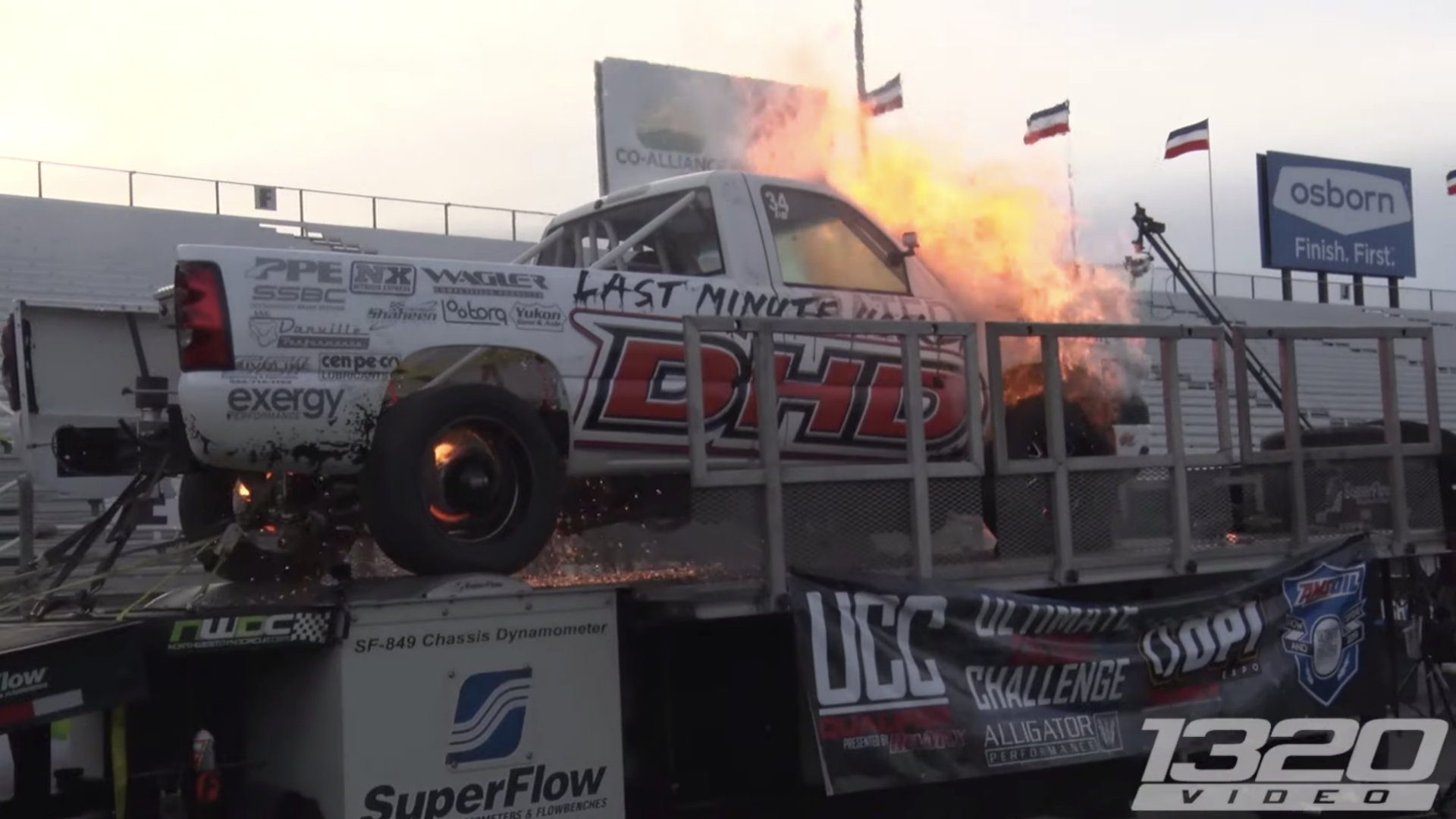 Watch a Diesel Chevrolet Silverado Pickup Truck Explode Into a Ball of Flames on the Dyno