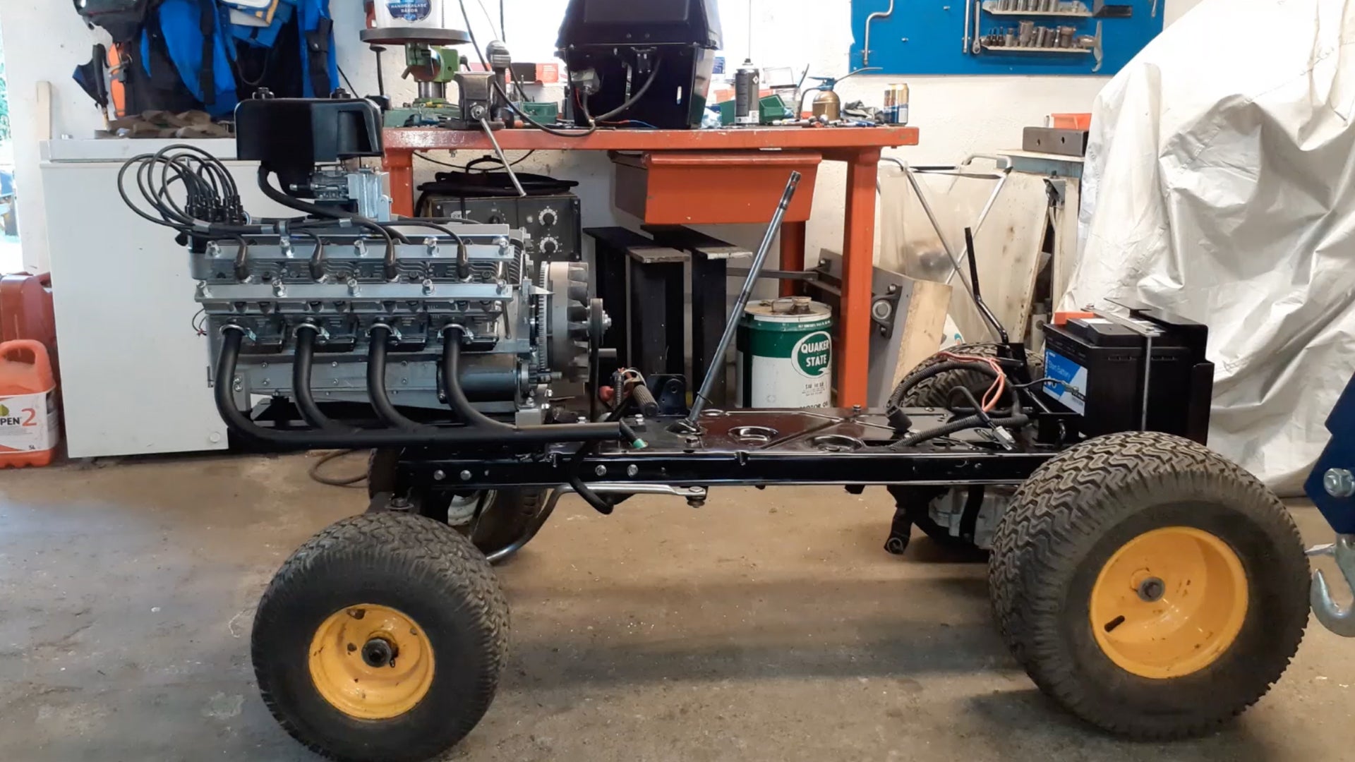 This Lawnmower is Powered by a V8 Made From Other Lawnmowers