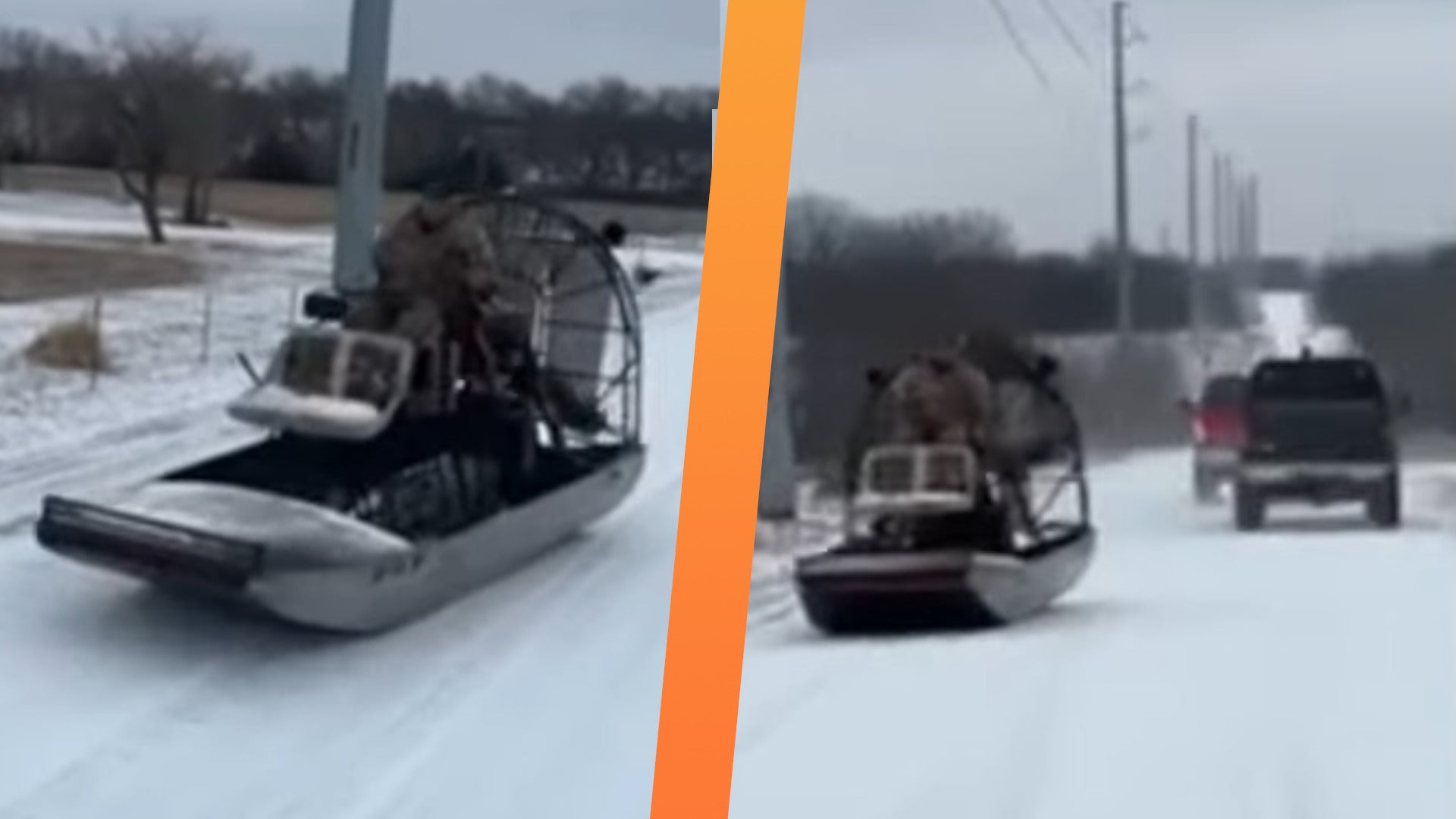 Watch a Texas Man Take Fan Boat Joy Ride Down Icy Roads