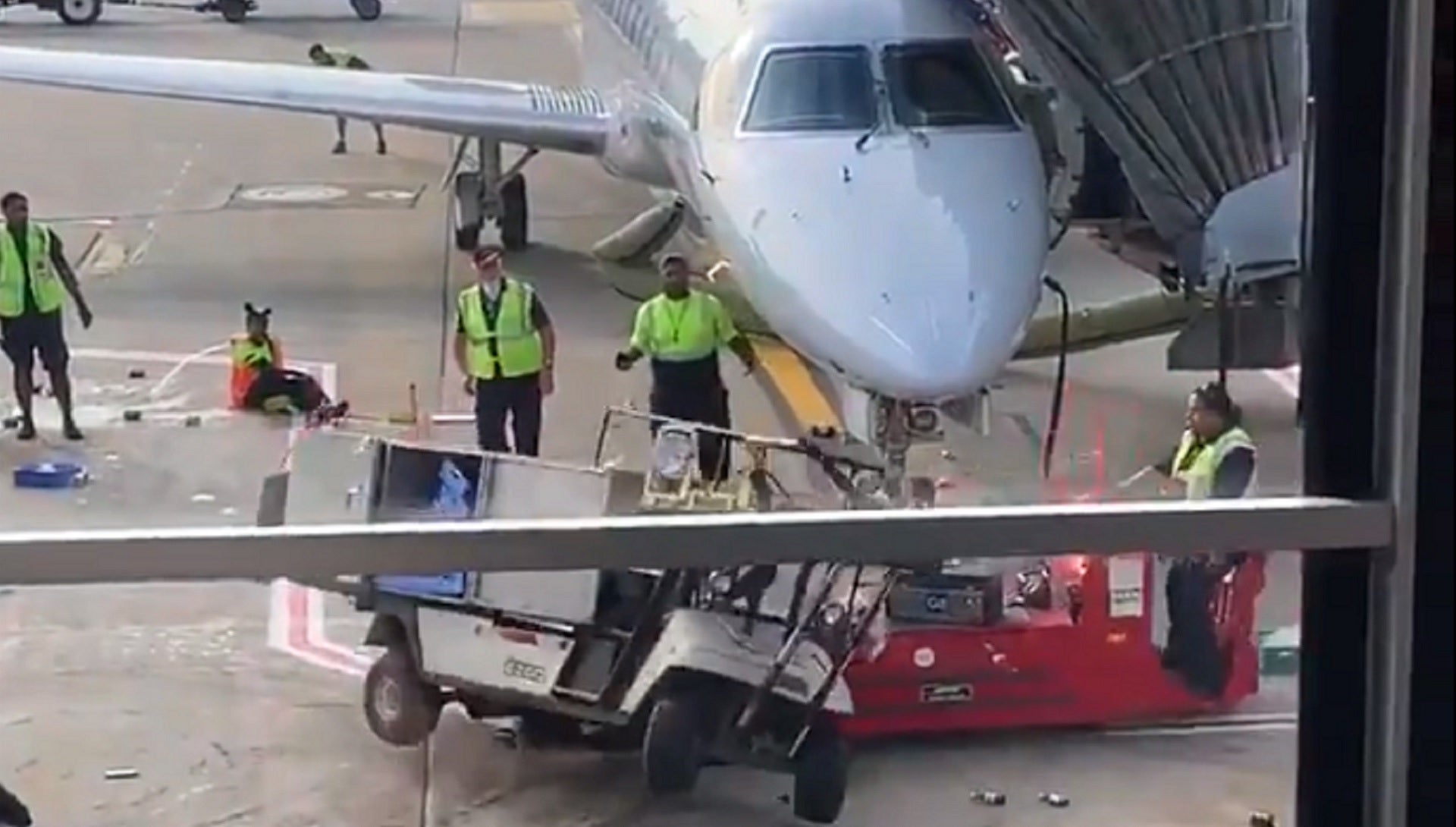 Man Saves Plane By Spearing Out-of-Control Utility Cart With Airport Vehicle