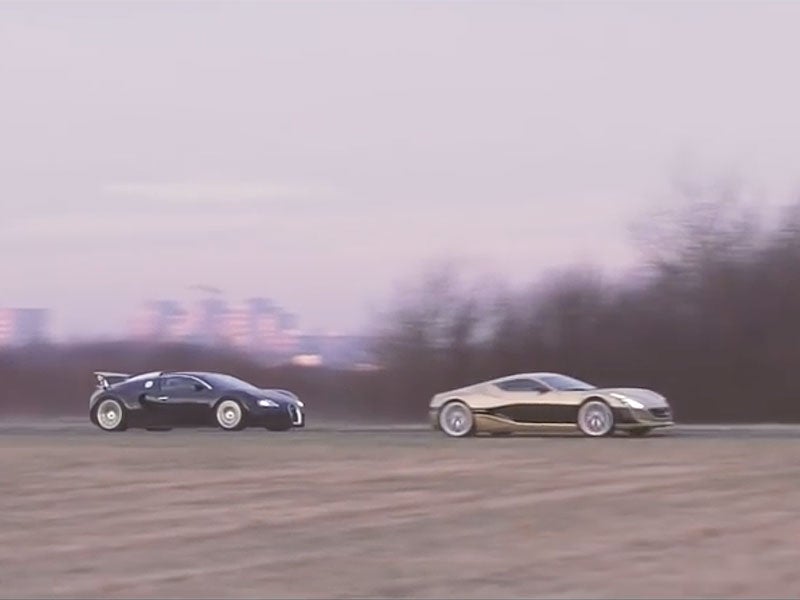 Watch Rimac’s Electric Hypercar Outrun a Bugatti Veyron in a Drag Race